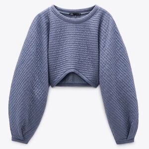 Zara Blue Quilted Cropped Sweater